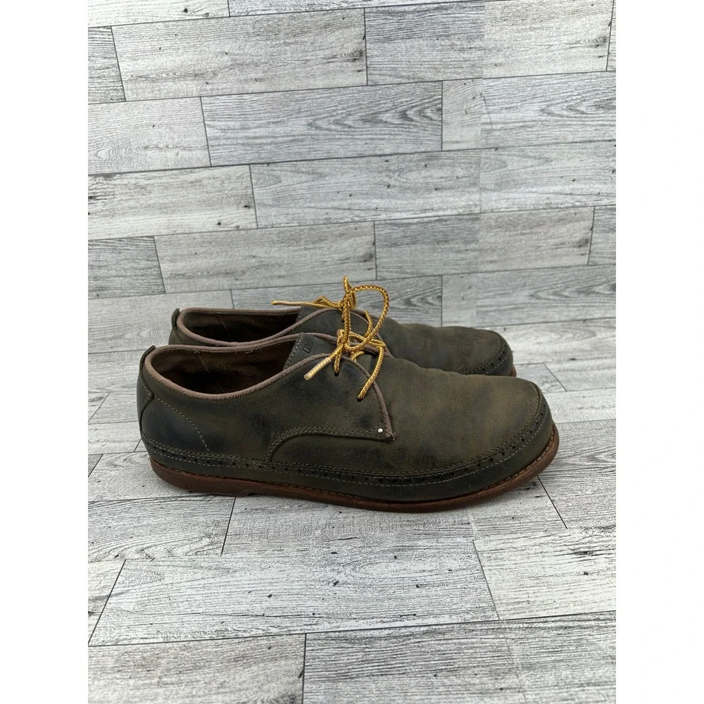 OluKai Honolulu Lace Men Size 9.5 Dark Wood Leather Oxford‎ Shoes 10200-9913